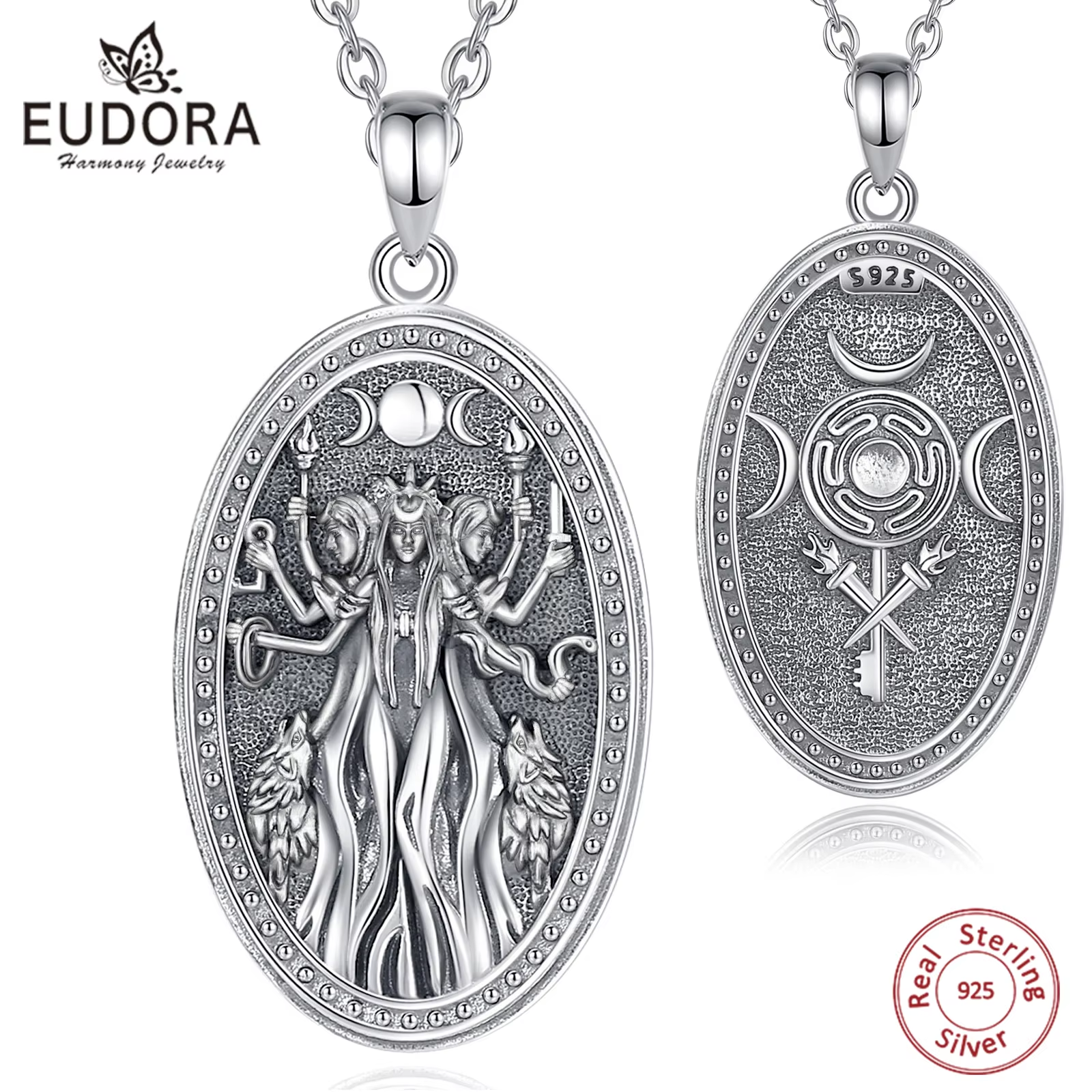 Mens Dog Tag Necklace - Eudora 925 Sterling Zilver Triple Maangodin