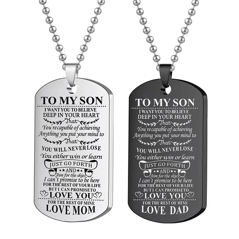 Mens Dog Tag Necklace - Aan mijn zoon inspirerende ketting zwart
