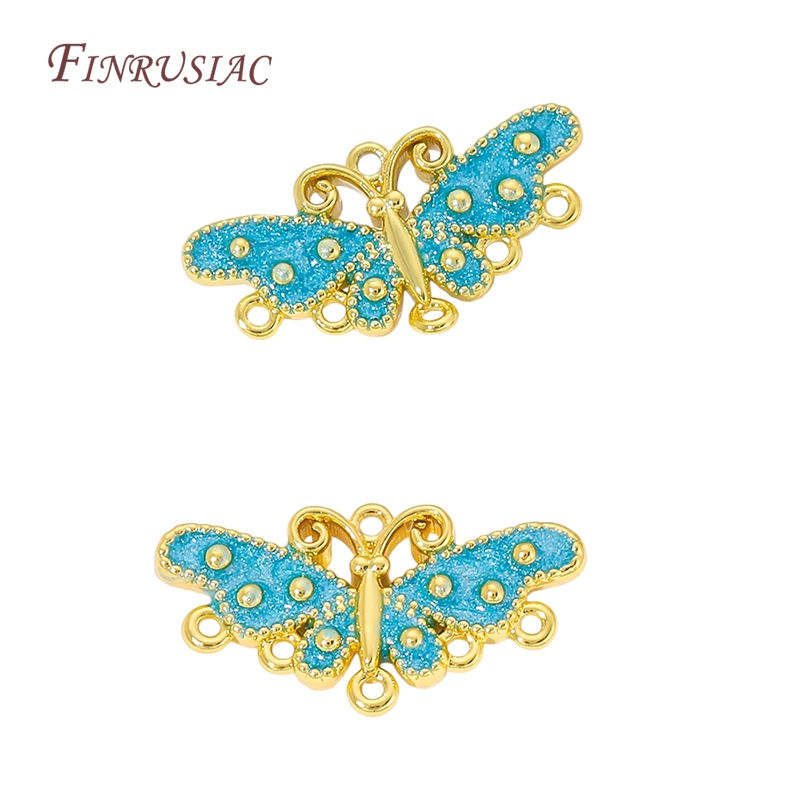 Butterfly Pendant Necklace - 18K verguld blauw emaille vlinder connector