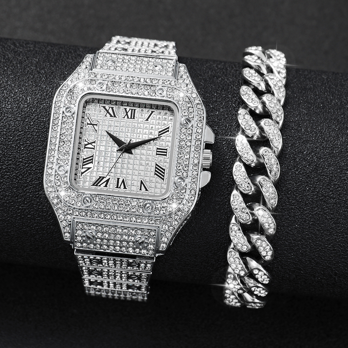 Jewelry Like Watches - 2-delige set met ijs-effect vierkante horloge