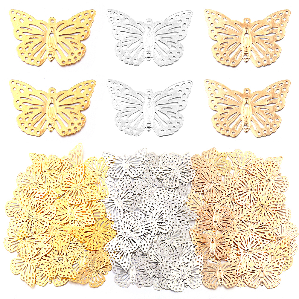 Butterfly Pendant Necklace - 50 stks/partij Vlinder Filigraan Wraps Metal