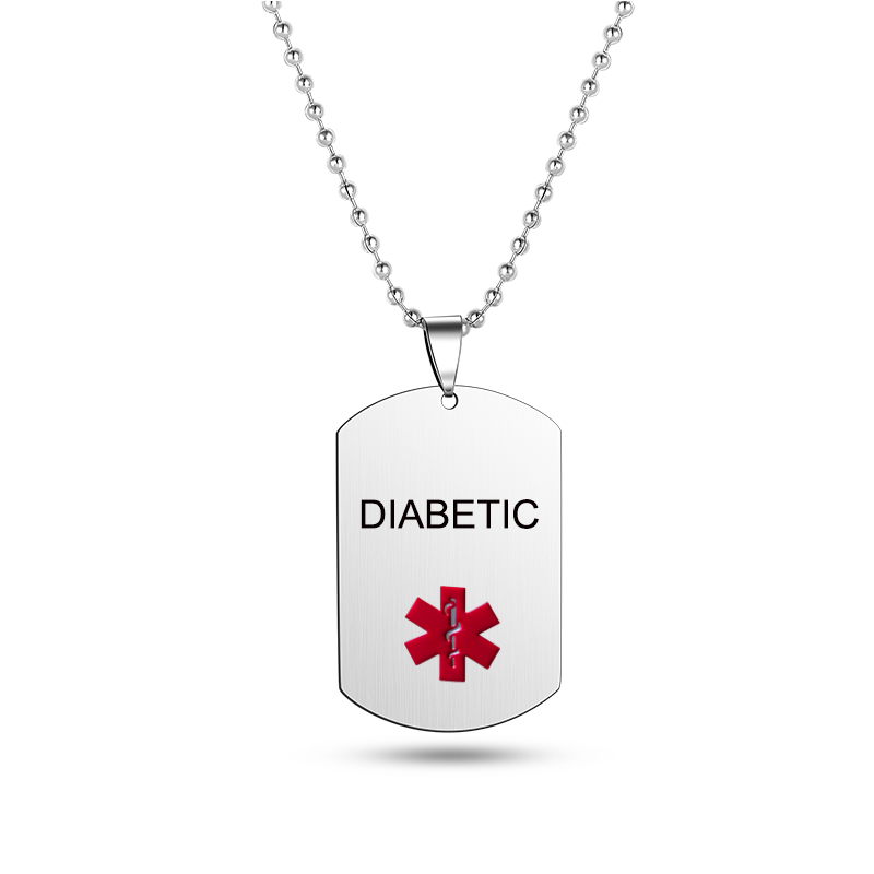 Mens Dog Tag Necklace - Emaille rode medische waarschuwing dog tag