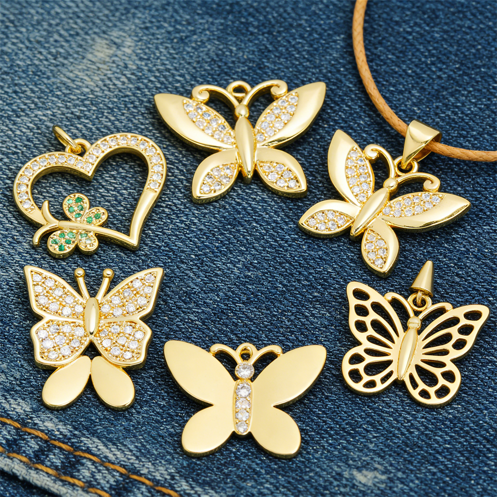 Butterfly Pendant Necklace - 3 Stuks Hangers Messing Zirconia Glanzende