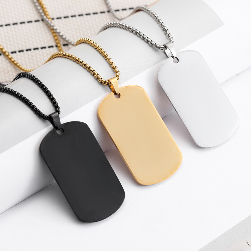 Mens Dog Tag Necklace - HNSP Eenvoudige roestvrijstalen zegelhanger Hondenpenningketting Leeg
