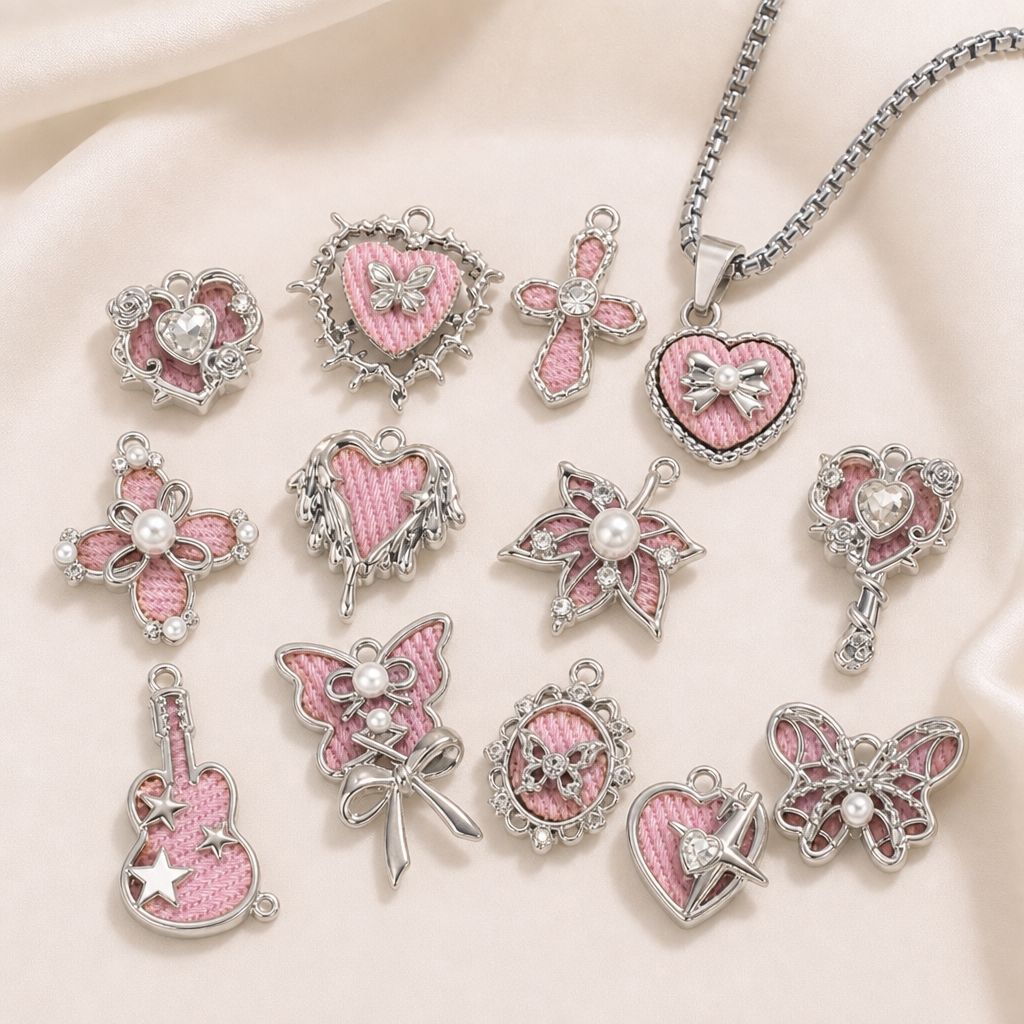Butterfly Pendant Necklace - 5 stuks mix roze Y2K hart