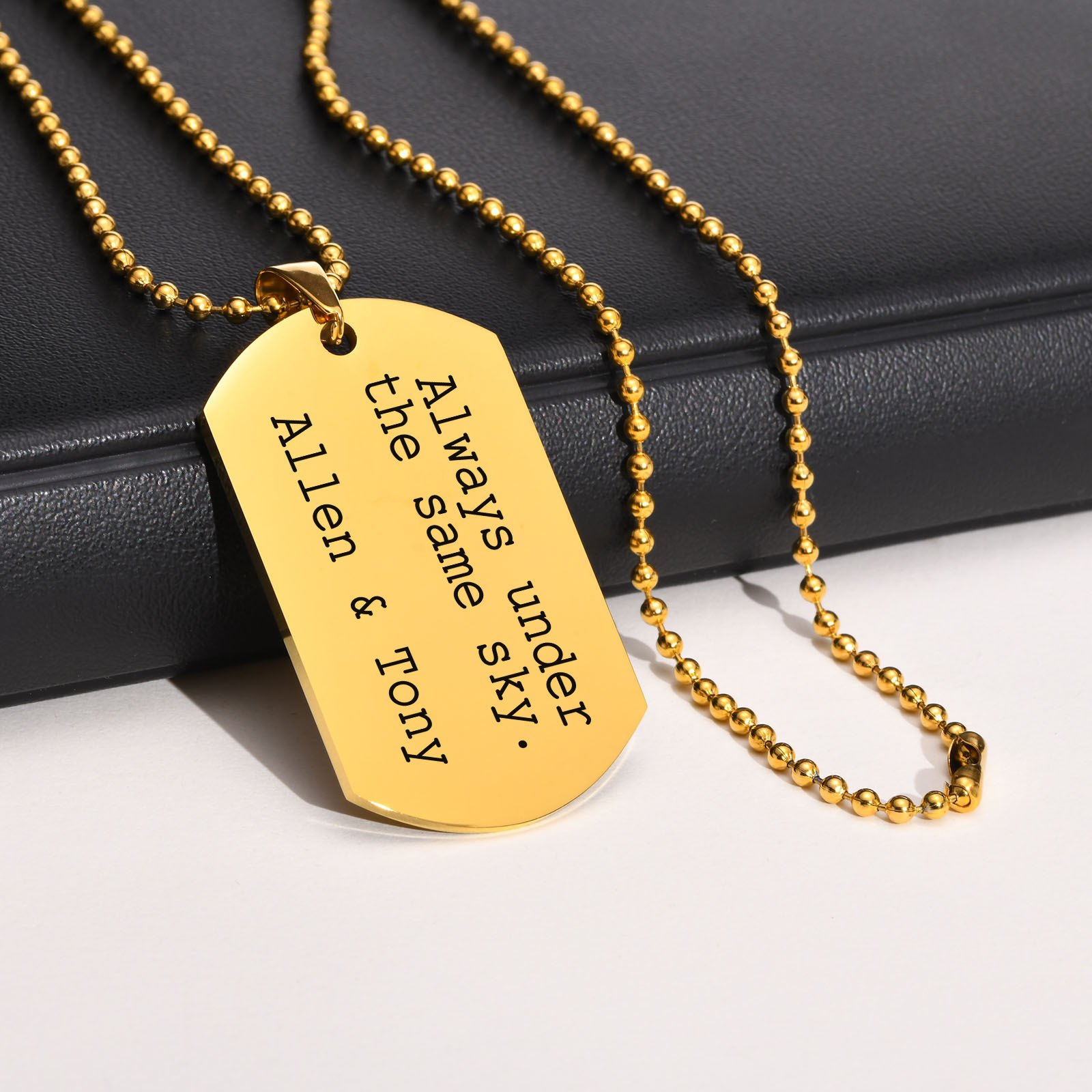 Mens Dog Tag Necklace - Mprainbow Gepersonaliseerde Gegraveerde Heren Kettingen, Goudkleurige