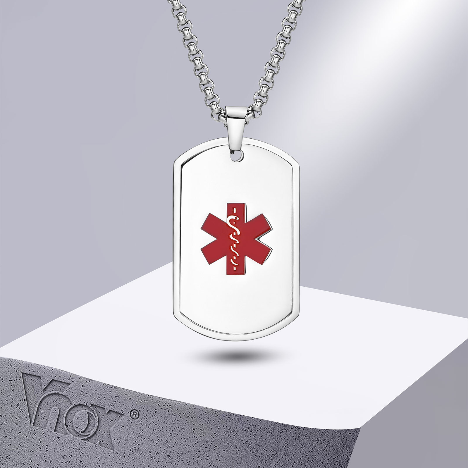 Mens Dog Tag Necklace - Vnox Medical Alert ID ketting voor