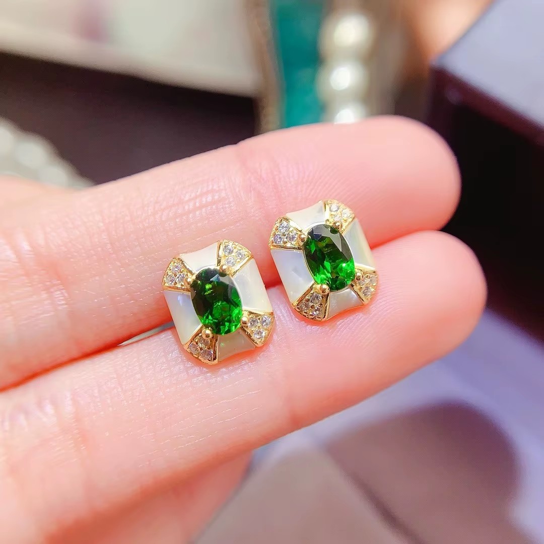 Al Ain Jewelry & Watches Exhibition 2025 - boetieksieraden natuurlijke diopside damesoorbellen 4x6mm gegalvaniseerd