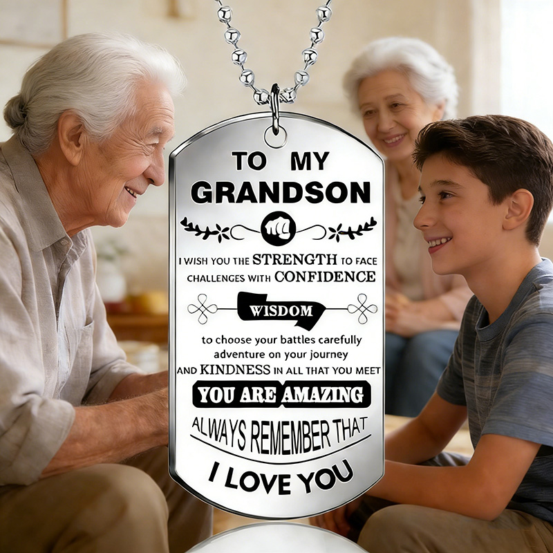 Mens Dog Tag Necklace - Aan mijn kleinzoon inspirerende ketting grote