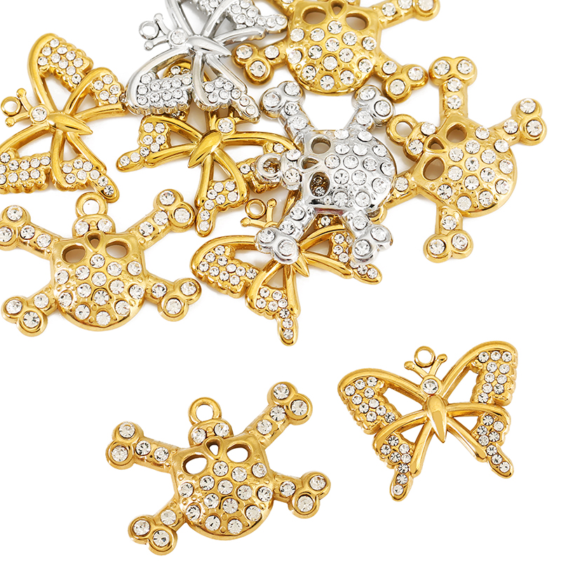 Butterfly Pendant Necklace - 4 stuks roestvrij staal holle zirkoon
